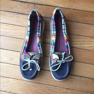 Used navy blue and multi color Sperry